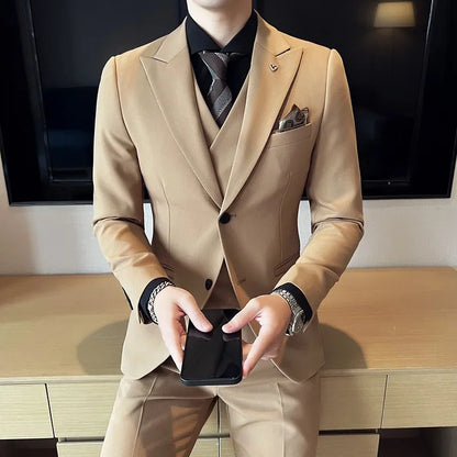 (Blazer+ Vest + Trousers) 2023 Latest Design Double Breasted Vest Men's Suit High Quality Business Simple Casual Dress Wedding