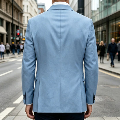 Men's Double Breasted Linen Blazer Slim Fit Suit Jacket Formal Business Casual Coat Wedding Party Spring Summer Streetwear