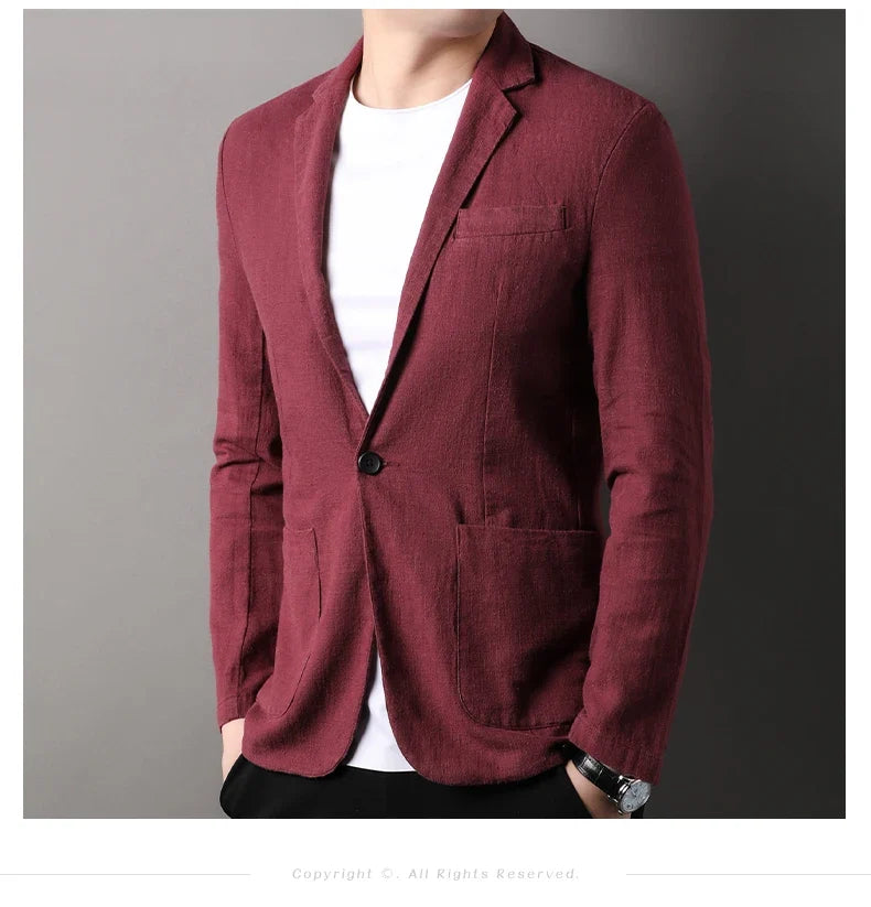 Spring and Summer New High Quality Men's Linen Suit Fashion Handsome Slim-fit All-in-one Trend Men's Coat 70% Ramie 30% Cotton