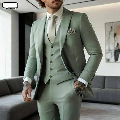 Men's Business Casual Slim-fit Solid Color Blazer Vest Pants Set Outdoor Trendy Wedding Host Formal Wear Terno De Caval