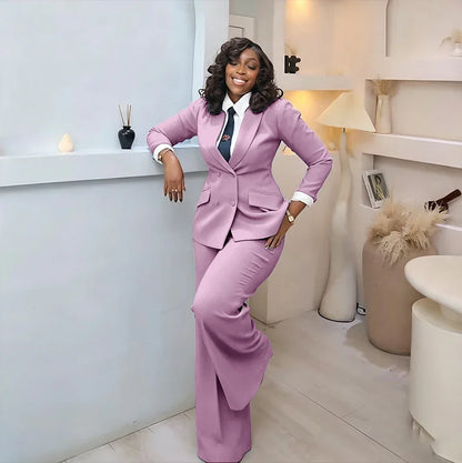 Classic Professional Burgundy Double Breasted Women's Suit Office Formal 2 Piece Jacket Pants Set Casual Daily Streetwear