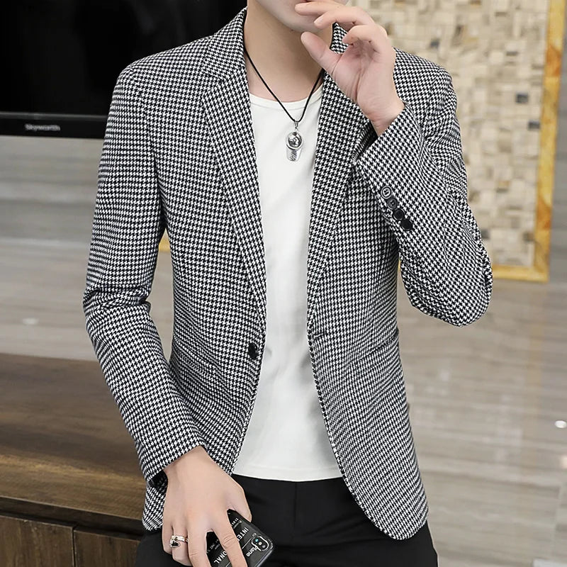 2026 Blazer Outdoor Men's Checked Fashion Business Trend Wedding Slimming Gentleman Casual Korean Travel High Formal Wear Blazer