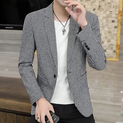 2026 Blazer Outdoor Men's Checked Fashion Business Trend Wedding Slimming Gentleman Casual Korean Travel High Formal Wear Blazer