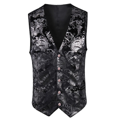 Men's Floral Applique Vest – Single Button Waistcoat for Wedding, Banquet & Performance