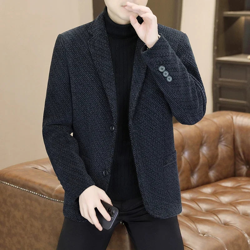 Middle-aged and young business suits, golden mink fleece casual Chenille woolen jackets for men in autumn and winter, with added