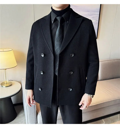 British Style Autumn Winter Thick Double Breasted Woolen Coats High Quality Men Business Casual Warm Suit Jackets Men Clothing