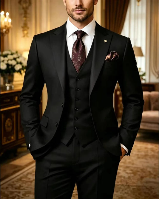 Costume élégant 3 pièces pour homme, mariage, affaires, coupe ajustée, tenue de travail sur mesure (blazer+gilet+pantalon)