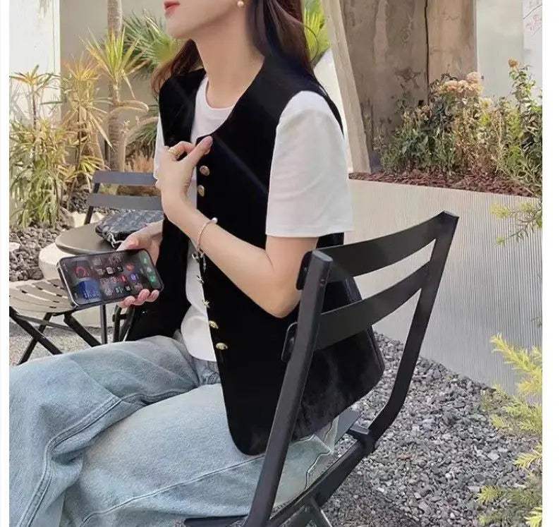 2025 Autumn Winter Chinese Style Velvet Vest Jacket Women's Sleeveless Coat Versatile Slim Lady Retro Waistcoat Outwear