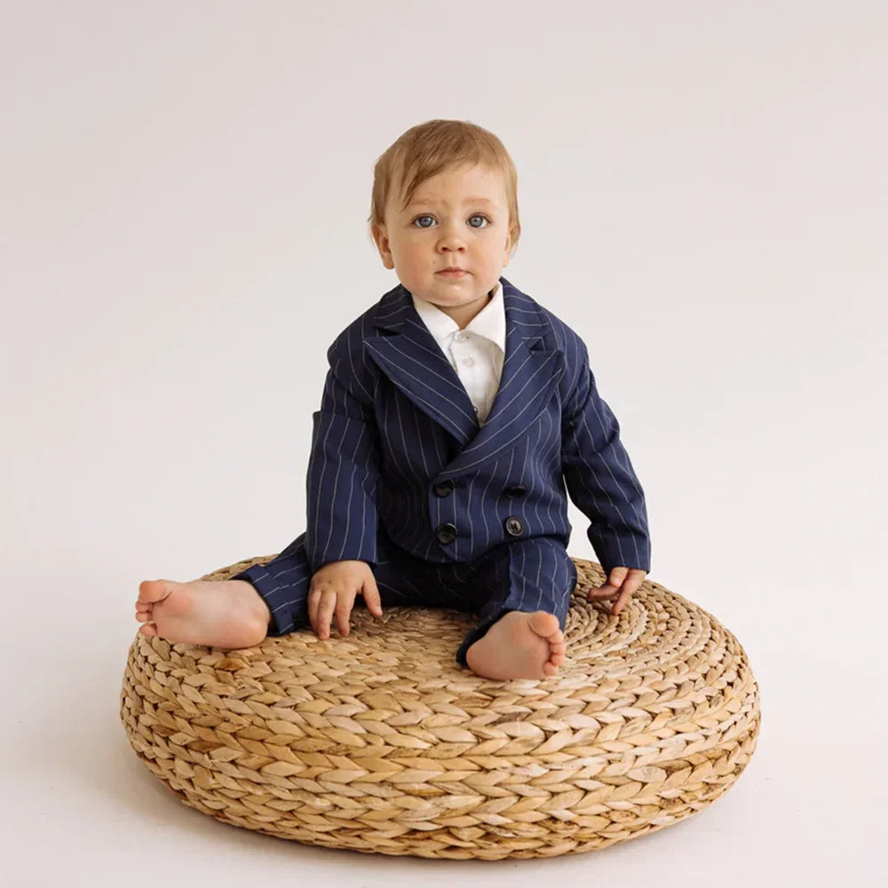 Baby Boy Clothes Chic Striped Double Breasted Peak Lapel Sets for Children Fashion Daily Casual Customized Kids Suits 2 Piece