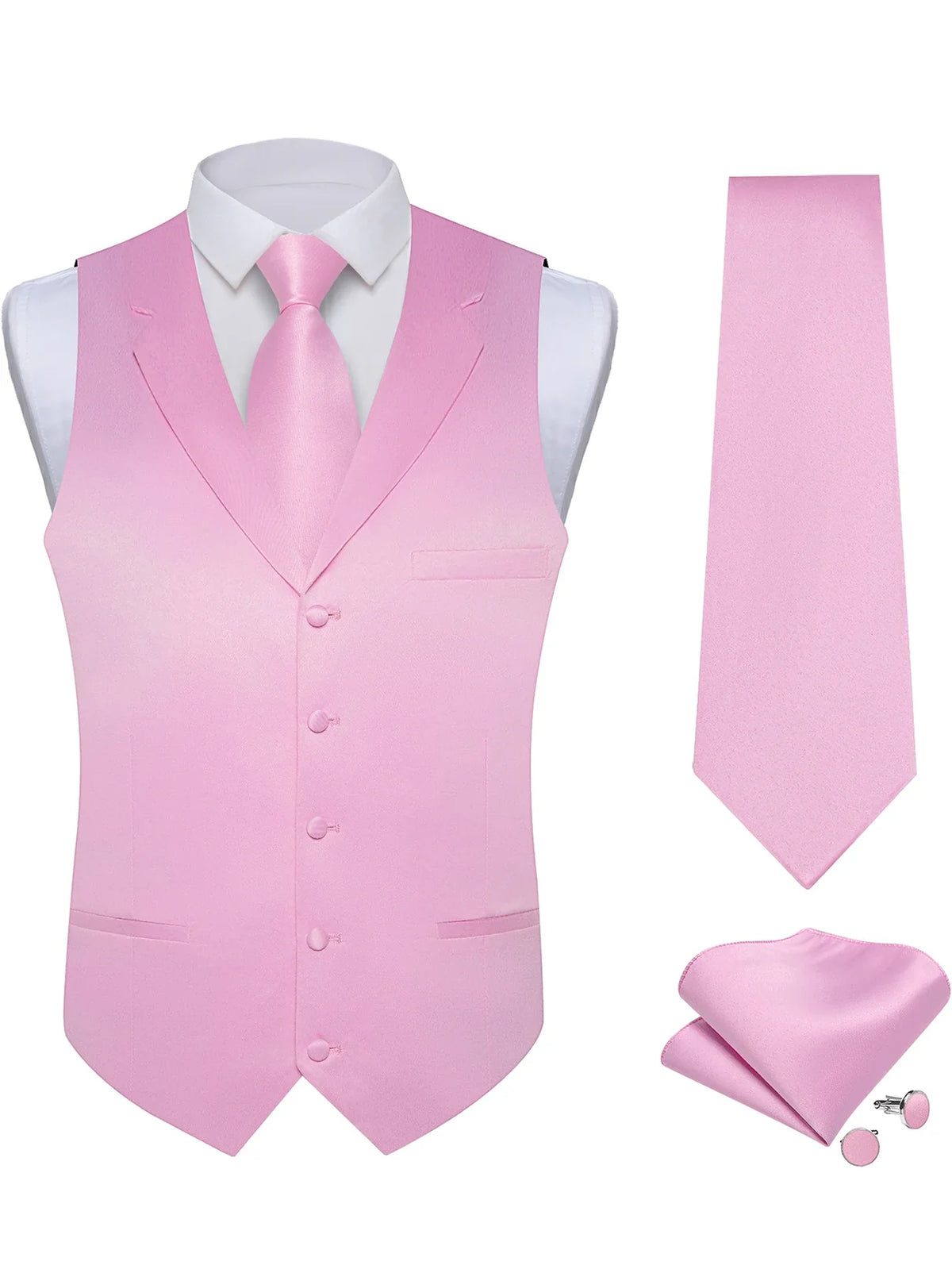 Men's Suit Vest & Tie Set – Solid Color Satin Formal Waistcoat for Weddings and Business