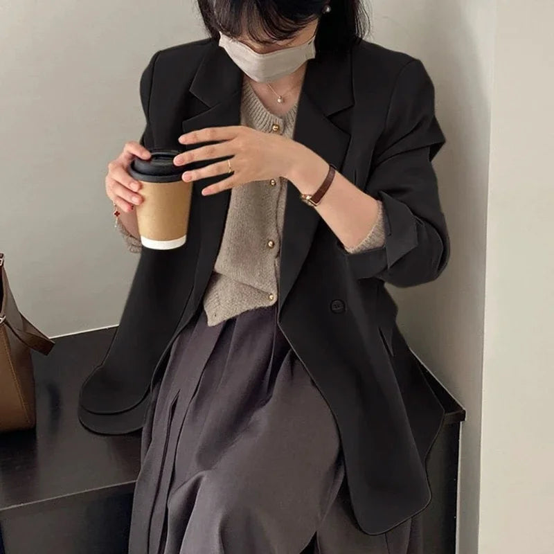 Spring Autumn Elegant Grey Women Blazer Jacket Long Sleeve Single Button Blazers for Women Office Loose Chic Women's Clothing