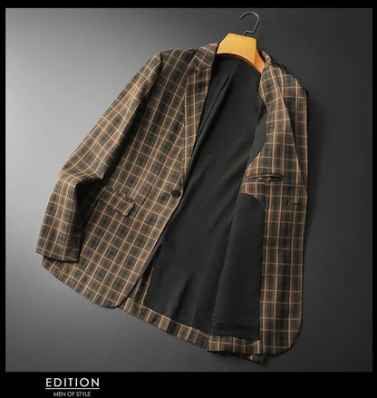 2025 Spring Classic Checkered Suit Jacket Men High End Business Casual Blazers Streetwear Social Wedding Groom Dress Blazer
