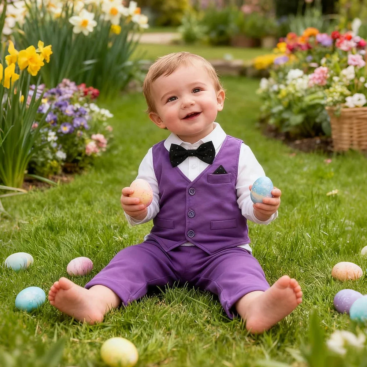 Baby Boy Purple Outfit Toddler Mardi Gras Suit Infant Easter Church Set Halloween Birthday Party Gift Formal Photography Clothes