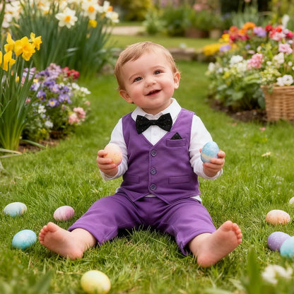Baby Boy Purple Outfit Toddler Mardi Gras Suit Infant Easter Church Set Halloween Birthday Party Gift Formal Photography Clothes