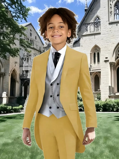 High Quality Boys Formal Tailcoat Vest Pants 3 Pieces Banquet Party Wear Smart Handsome Kids Slim Fit Suit Set Wedding Tuxedo