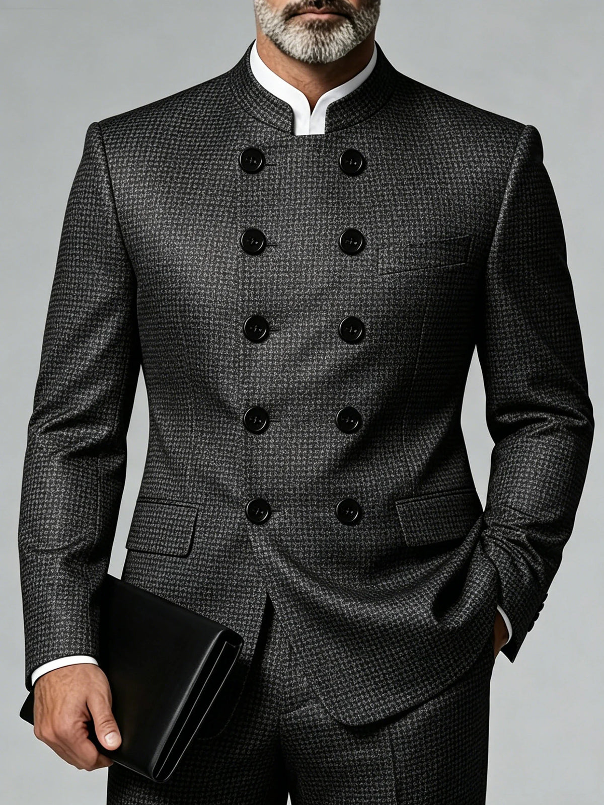 Men's Business Blazer Luxury Classic Party Banquet Wedding Mandarin Collar Double Breasted Slim Fit Jacket Plus Size Outerwear