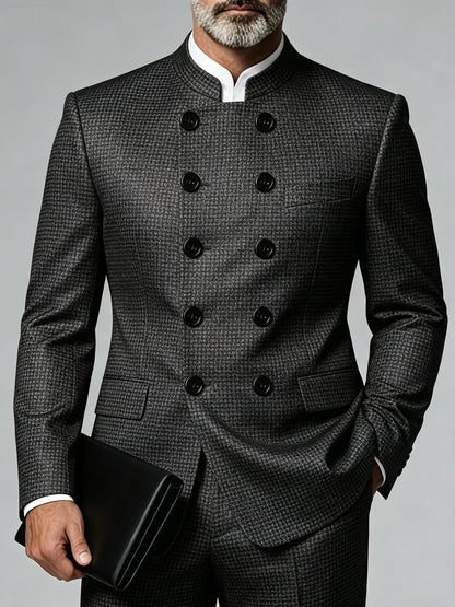 Men's Business Blazer Luxury Classic Party Banquet Wedding Mandarin Collar Double Breasted Slim Fit Jacket Plus Size Outerwear