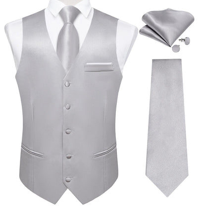 Men's Satin Suit Vest Set with Tie Handkerchief and Cufflinks for Wedding and Prom