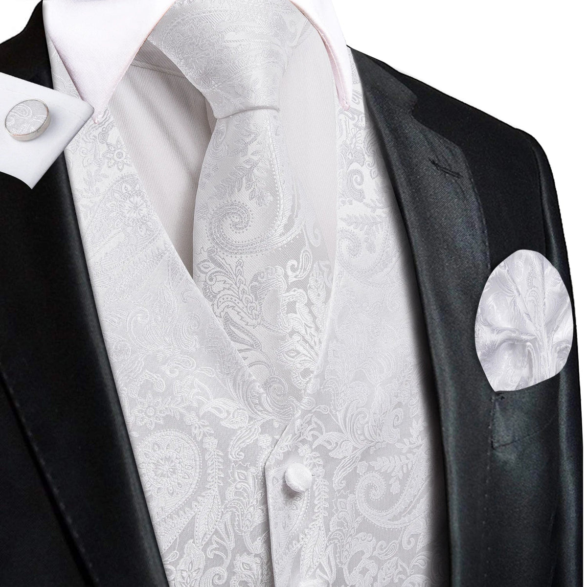 Men's Suit Vest Set – Floral Waistcoat with Tie, Hanky & Cufflinks for Weddings & Formal Events