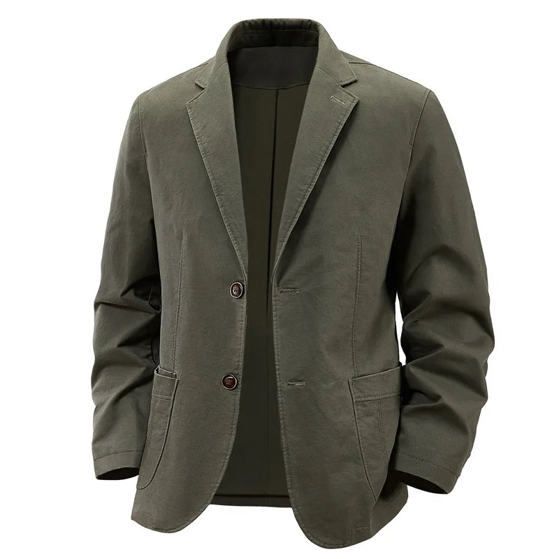 KIDWHXR Blazer Men Loose Turn Down Collar Single-breasted Male Outerwear Retro Business Casual Long Sleeve Pocket Man Suit Coat