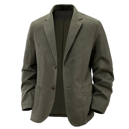 KIDWHXR Blazer Men Loose Turn Down Collar Single-breasted Male Outerwear Retro Business Casual Long Sleeve Pocket Man Suit Coat