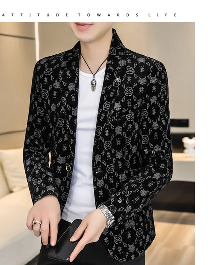 Blazer New Men's Fashion Corduroy Business Gentleman Slim Letter English Style Outdoor Performance Wedding Banquet Casual Blazer