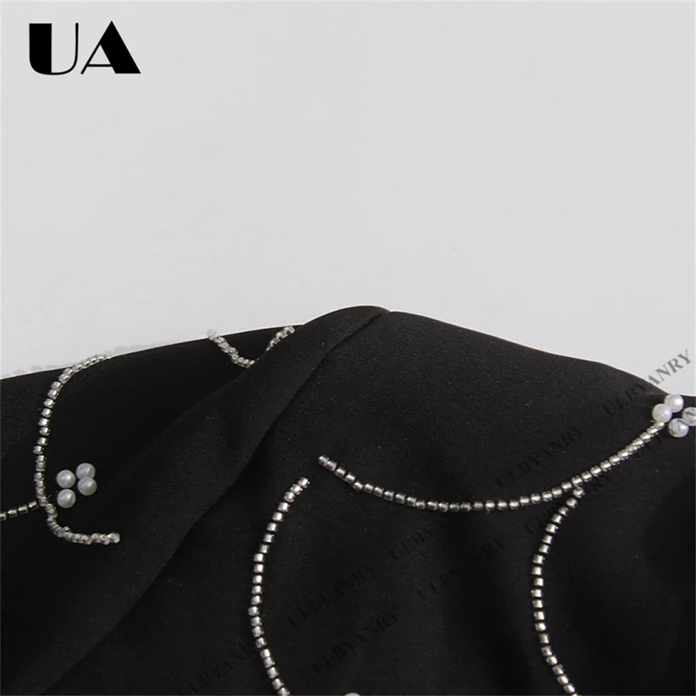 Women's Black Blazer with Silver Fish Scale Sequins, Slim Fit One Button Casual Business Jacket for Party Evening Prom