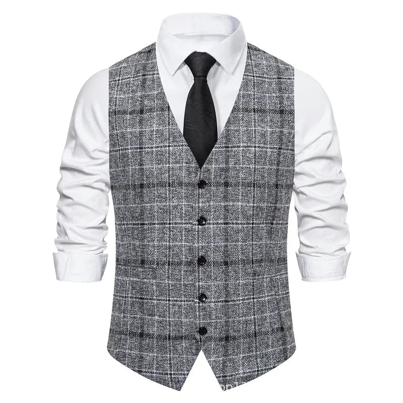 Men's Slim Fit Single Breasted Suit Vest – Plaid Waistcoat for Weddings & Banquets