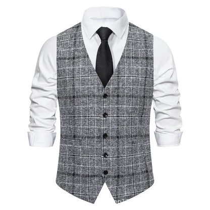 Men's Slim Fit Single Breasted Suit Vest – Plaid Waistcoat for Weddings & Banquets