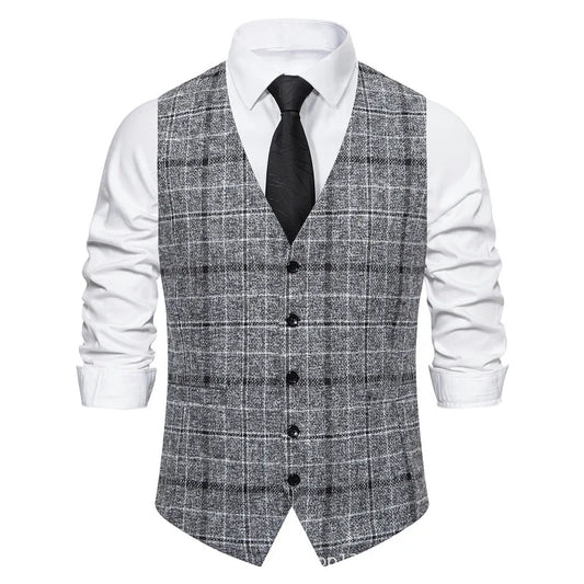 Men's Slim Fit Single Breasted Suit Vest – Plaid Waistcoat for Weddings & Banquets