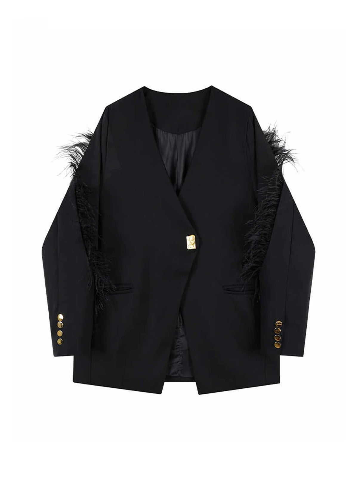 Women's Black Gothic Feather Patchwork Blazer Coat Vintage Harajuku Long Sleeve Suit Jacket Outerwear Top 2000s Clothes Autumn