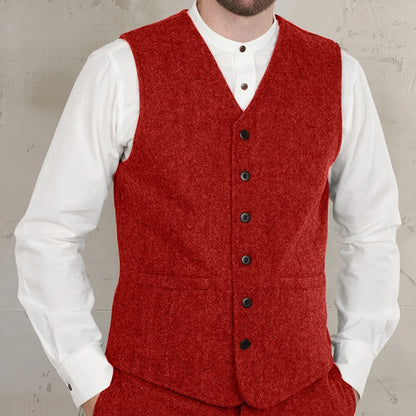Men's Herringbone Vest for Weddings and Formal Occasions – Single-Breasted Waistcoat