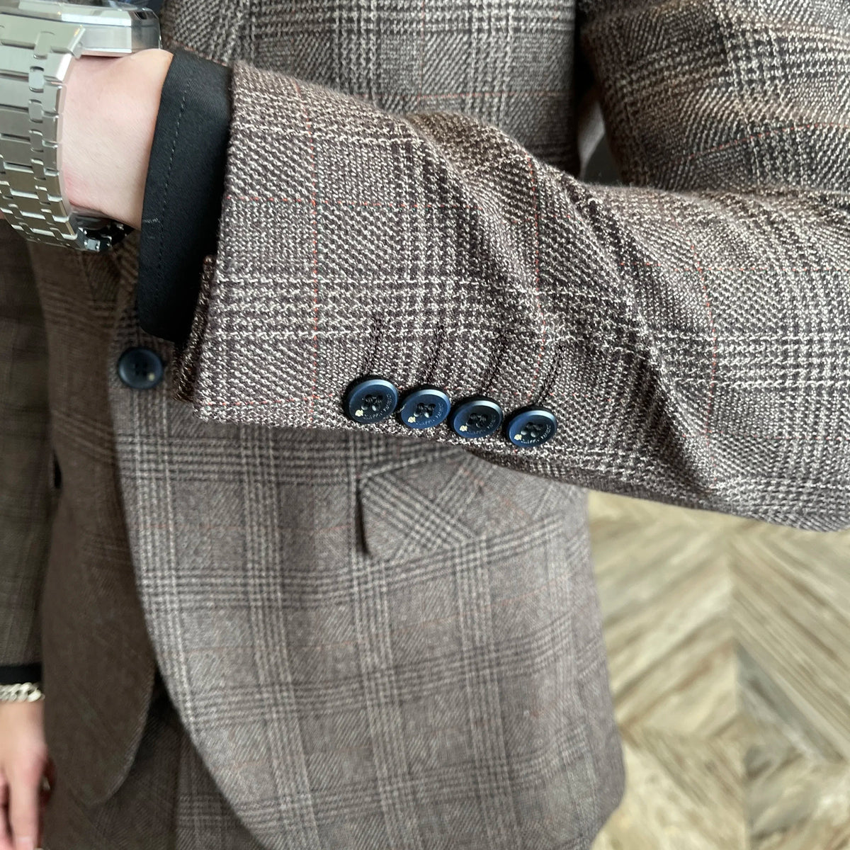 Ensemble costume trois pièces à carreaux modifié de haute qualité de style coréen britannique pour hommes - Gilet et pantalon de costume décontracté élégant