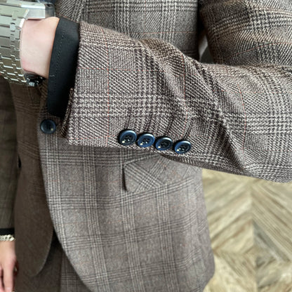 Ensemble costume trois pièces à carreaux modifié de haute qualité de style coréen britannique pour hommes - Gilet et pantalon de costume décontracté élégant
