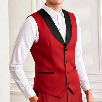 Men's Suit Vest – Single Breasted Brown Waistcoat with Black Lapel for Weddings & Formal Occasions