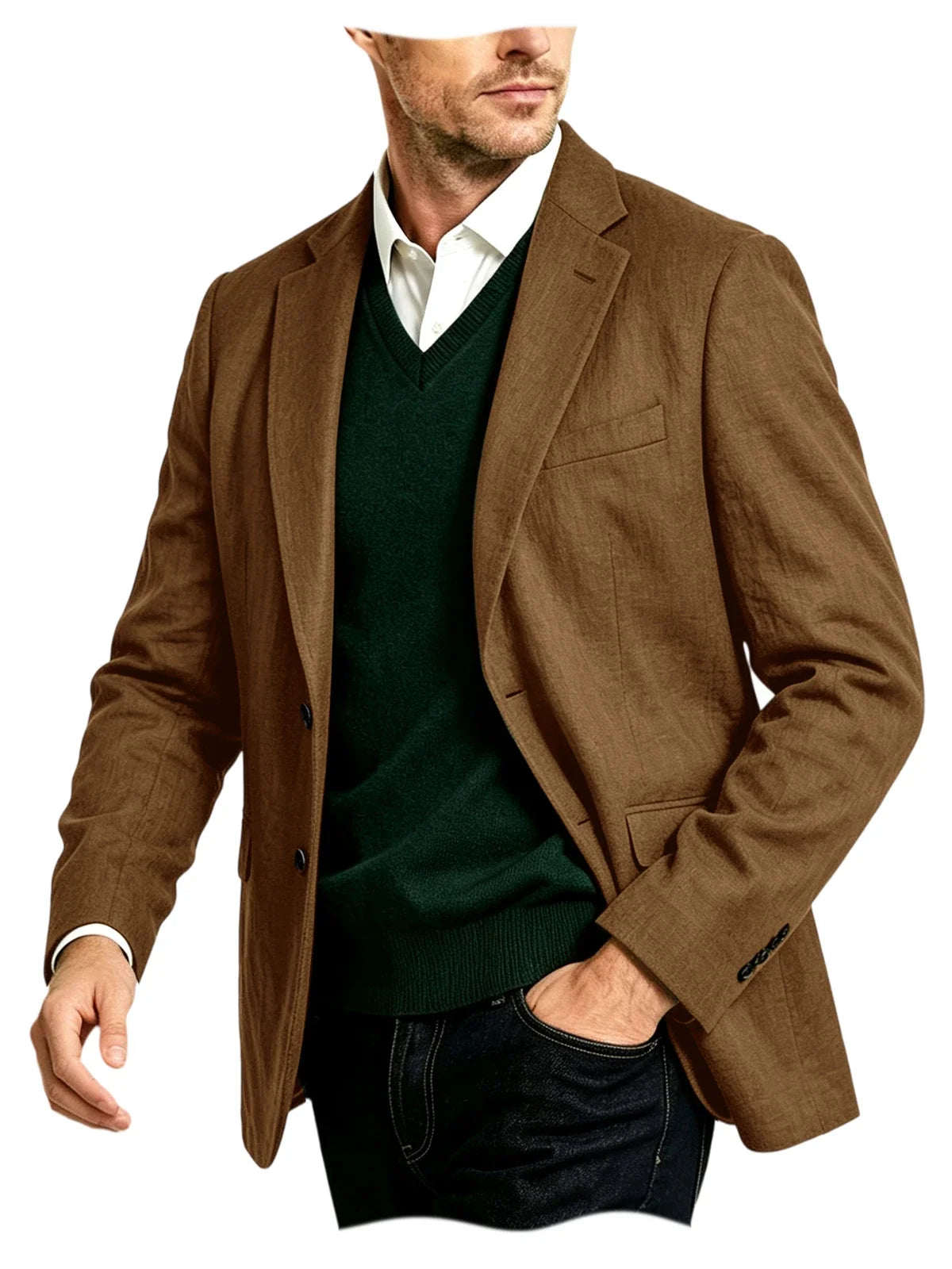 Men's Linen Blazer Notch Lapel Two-Button Sport Coat for Wedding and Daily Wear
