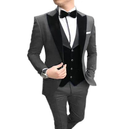 Slim Fit 3 Piece Men's Formal Suits Set - Peak Lapel Single Breasted Blazer Set Wedding Groom Tuxedos Business Jacket Vest Pants