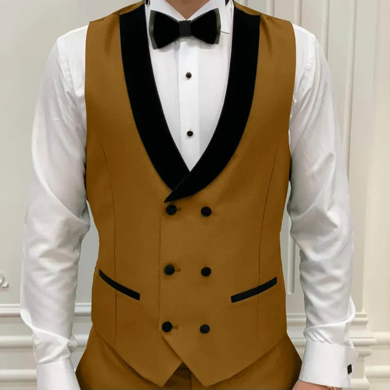 Men's Double-Breasted Vest with Black Lapel – Formal Waistcoat for Weddings, Business & Special Occasions