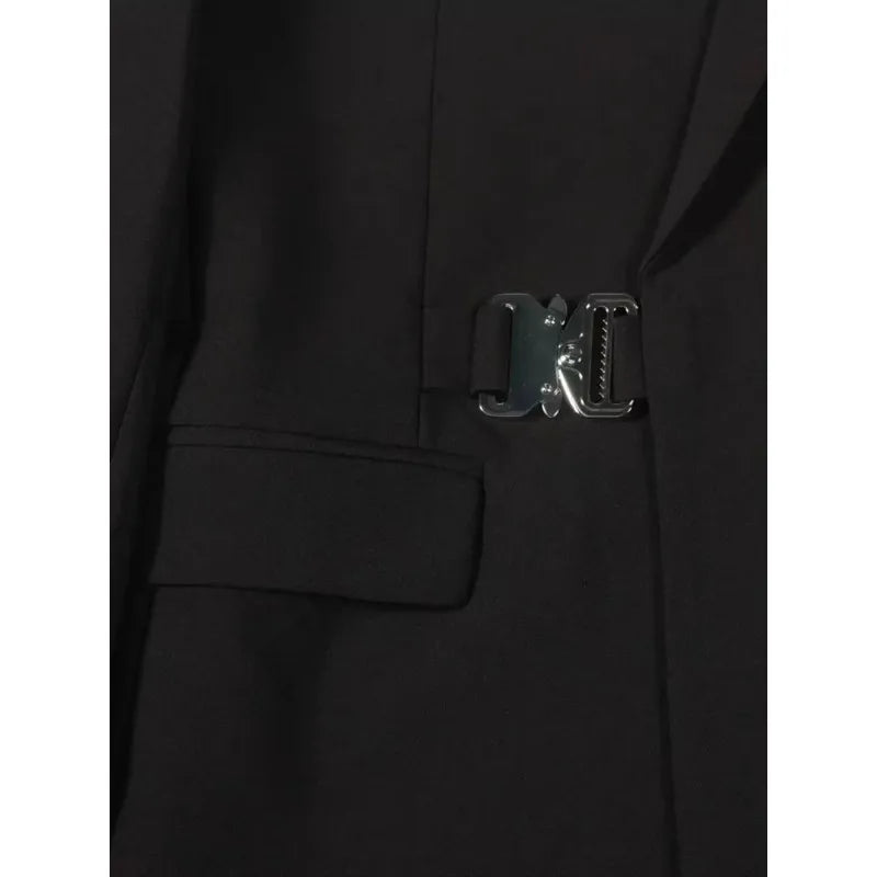 Vintage Men's Metal Buckle Designer Blazer Masculino Gentleman Slim Fit Business Performance Suit Elegant Black Jacket Coats