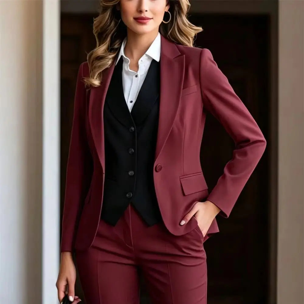 Beige Women's Suits 3 Piece Suit Official Outfits Formal Event Wear Women's Business Set Formal Outfit Jacket+Vest+Pant