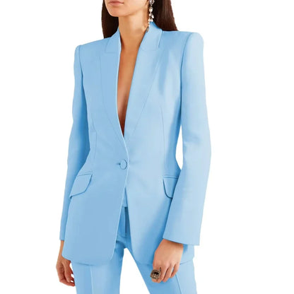 Chic Peak Lapel Pants Sets 2 Piece Solid Color Single Button Tuxedo Wedding Party Formal Casual Women's Suit (Jacket+Pant)