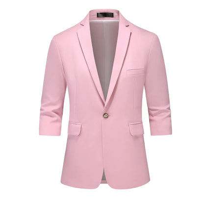 Men's Casual Seven-Quarter Sleeve Pink Suit Summer Leisure Fashionable Top with Pants Included