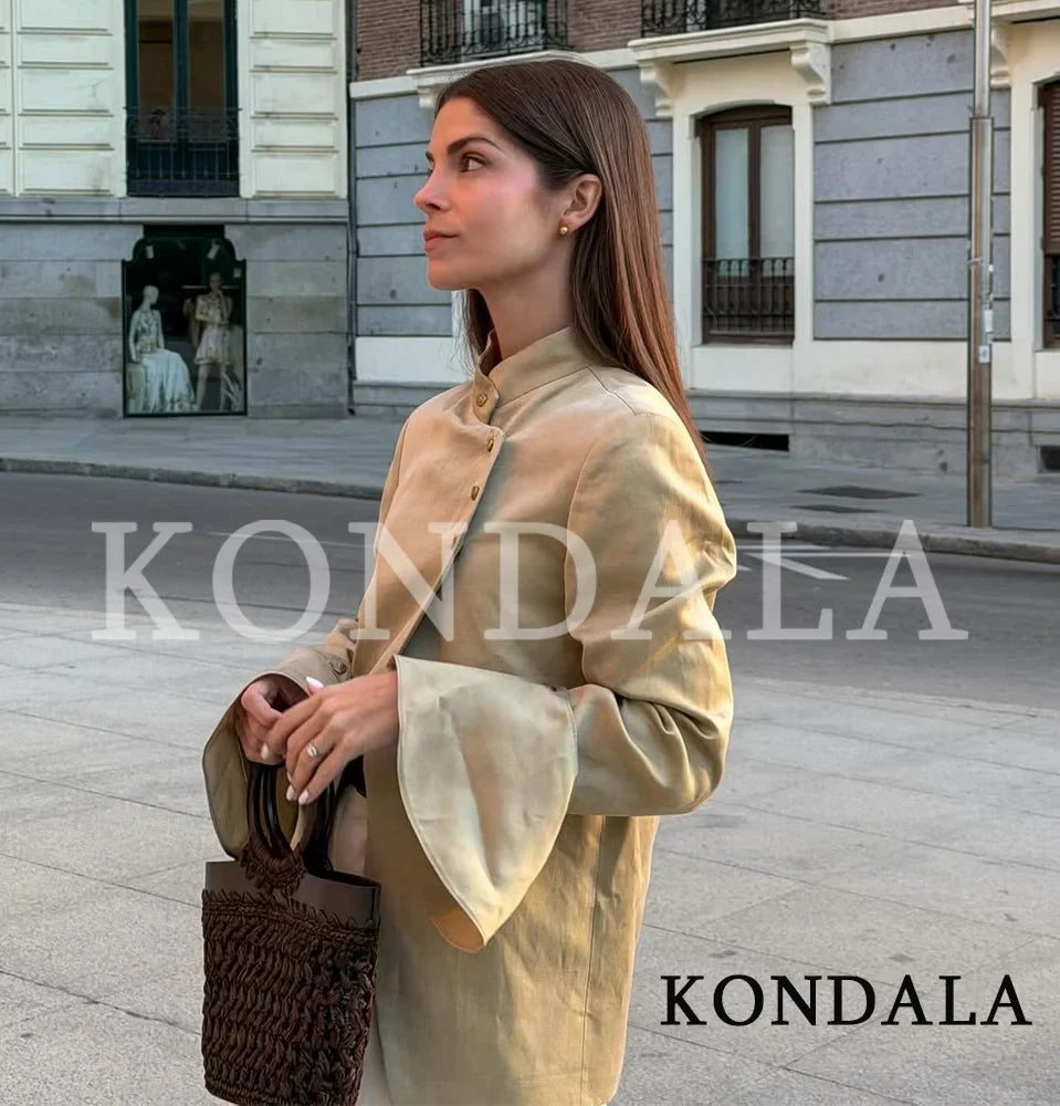 Women Chic Flared Sleeve Blazer Elegant Leisure Turtleneck Blazer 2026 Spring Summer Trendy Ladies High Street Blazer