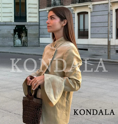 Women Chic Flared Sleeve Blazer Elegant Leisure Turtleneck Blazer 2026 Spring Summer Trendy Ladies High Street Blazer