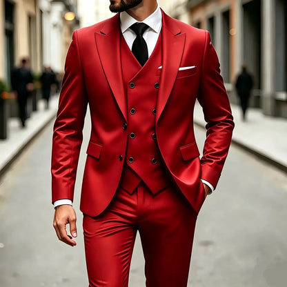 Men’s Business Formal Suit Set, Slim‑Fit Evening Tuxedo 3‑Piece Vest & Trousers for Groom & Groomsmen Wedding Party