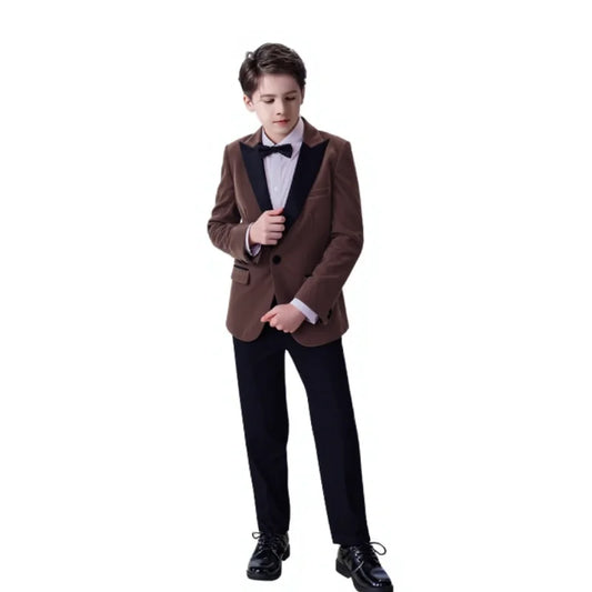 Boys Formal Wedding Birthday Party Wear Kids Piano Host Speech Performance Costume Children's Blazer Pants Bowtie
