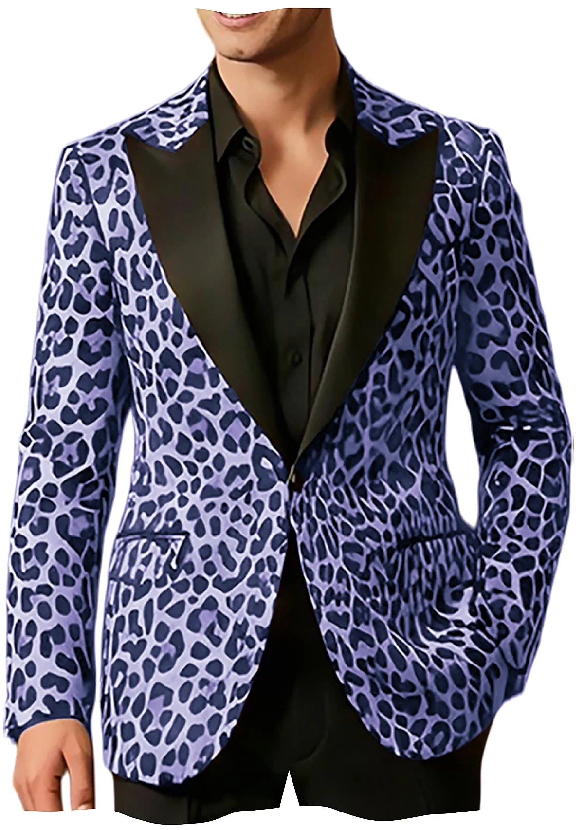 Men's Slim Fit Blazer Leopard Print Satin Lapel Single Button Jacket for Wedding Party