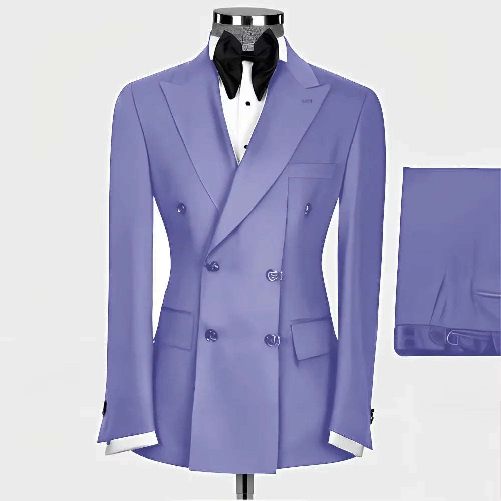 New Style Men Double Breasted Suits 2 Pieces Slim Fit Wedding Tuxedo Set Formal Blazer with Pants Prom Party Groom Office Wear