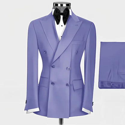 New Style Men Double Breasted Suits 2 Pieces Slim Fit Wedding Tuxedo Set Formal Blazer with Pants Prom Party Groom Office Wear