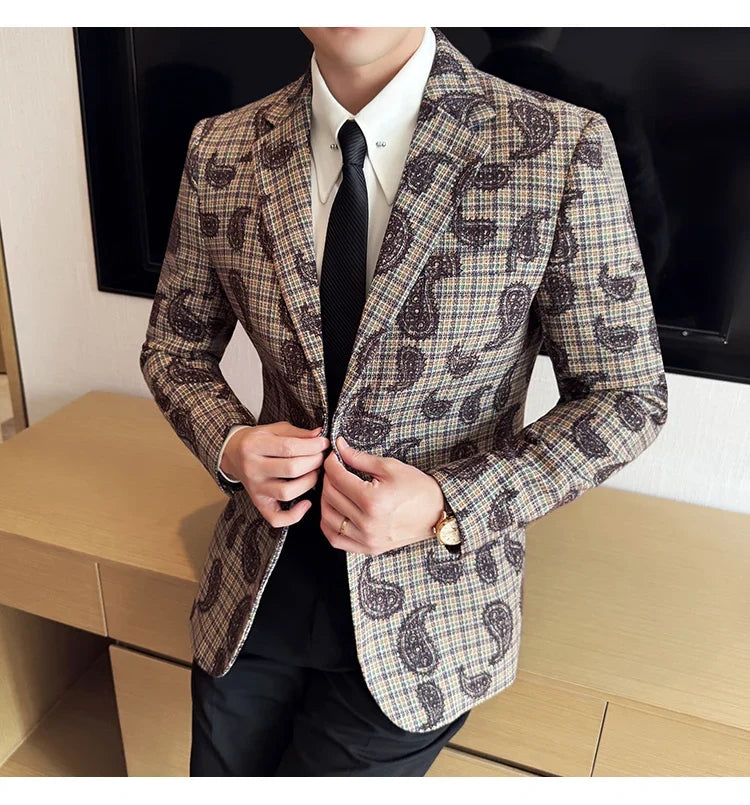 2025 Fashion Embroidery Jacquard Suit Jacket Korean Style Slim Fit Business Formal Social Prom Party Tuxedos Men Clothing 5XL-M